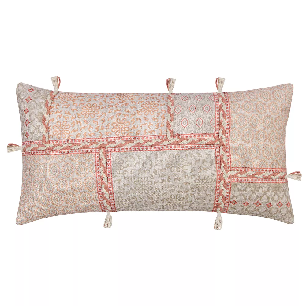 Sonoma Goods For Life® Coral & Tan Block Print Ultimate Feather Fill Tasseled Throw Pillow Sonoma Goods For Life® Coral & Tan Block Print Ultimate Feather Fill Tasseled Throw Pillow -Sonoma Furniture Store 5926789